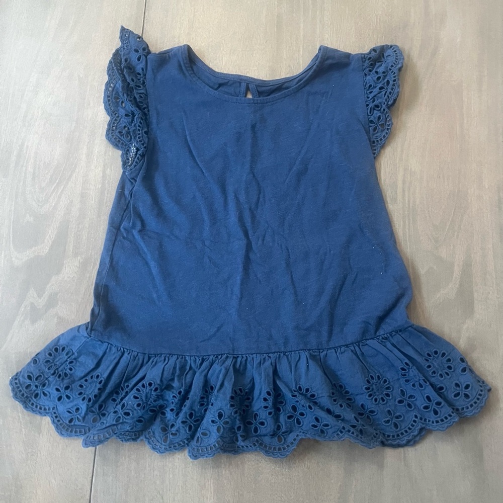 Navy Blue Eyelet Trim Kids Top